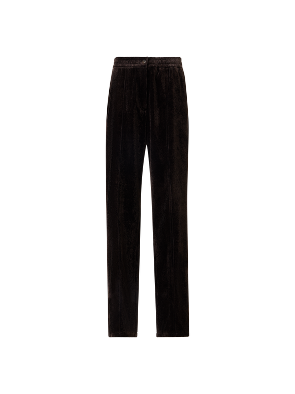 Designer Pants with Elastic Waist in Viscose Corduroy - brown