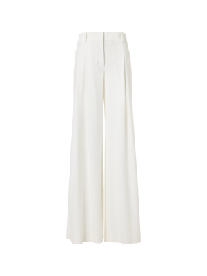 Designer Cassie Flared Wide-Leg Pants in Denim Stretch Cotton  - ecru - white