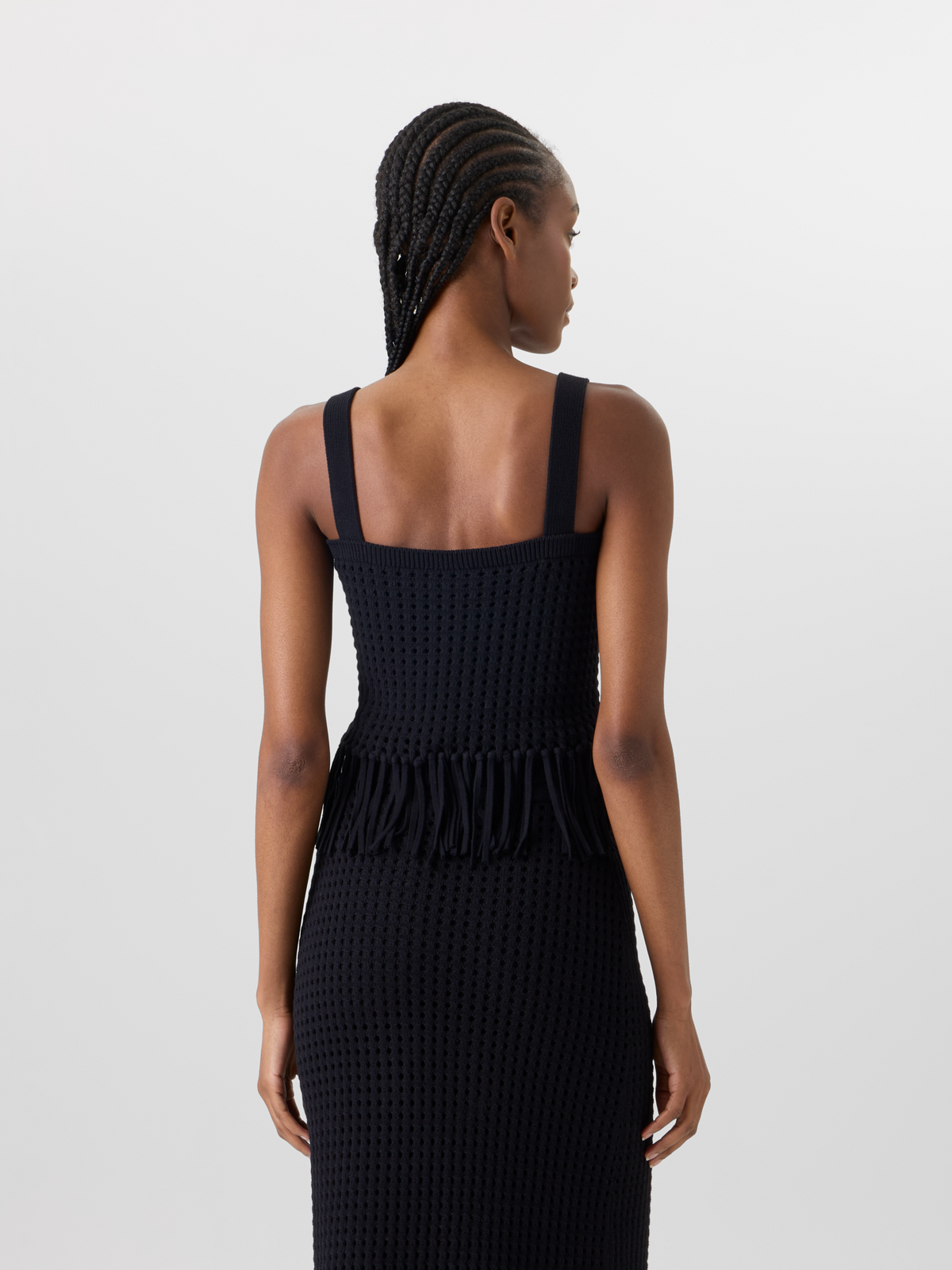 Designer Short Chunky Cotton Mesh Knit Top - black #editorial