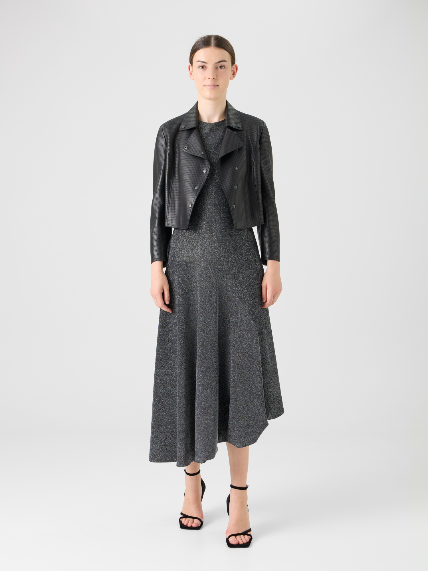 Designer Biker Jacket in Pin Dot Nappa Leather - black 