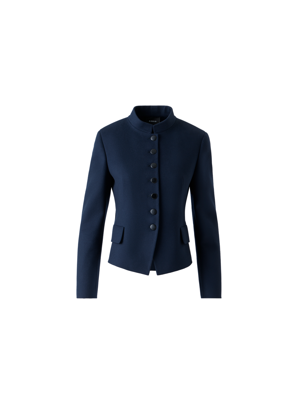 Designer Short Fitted Wool Flannel Double-Face Jacket - neutral - navy - blue