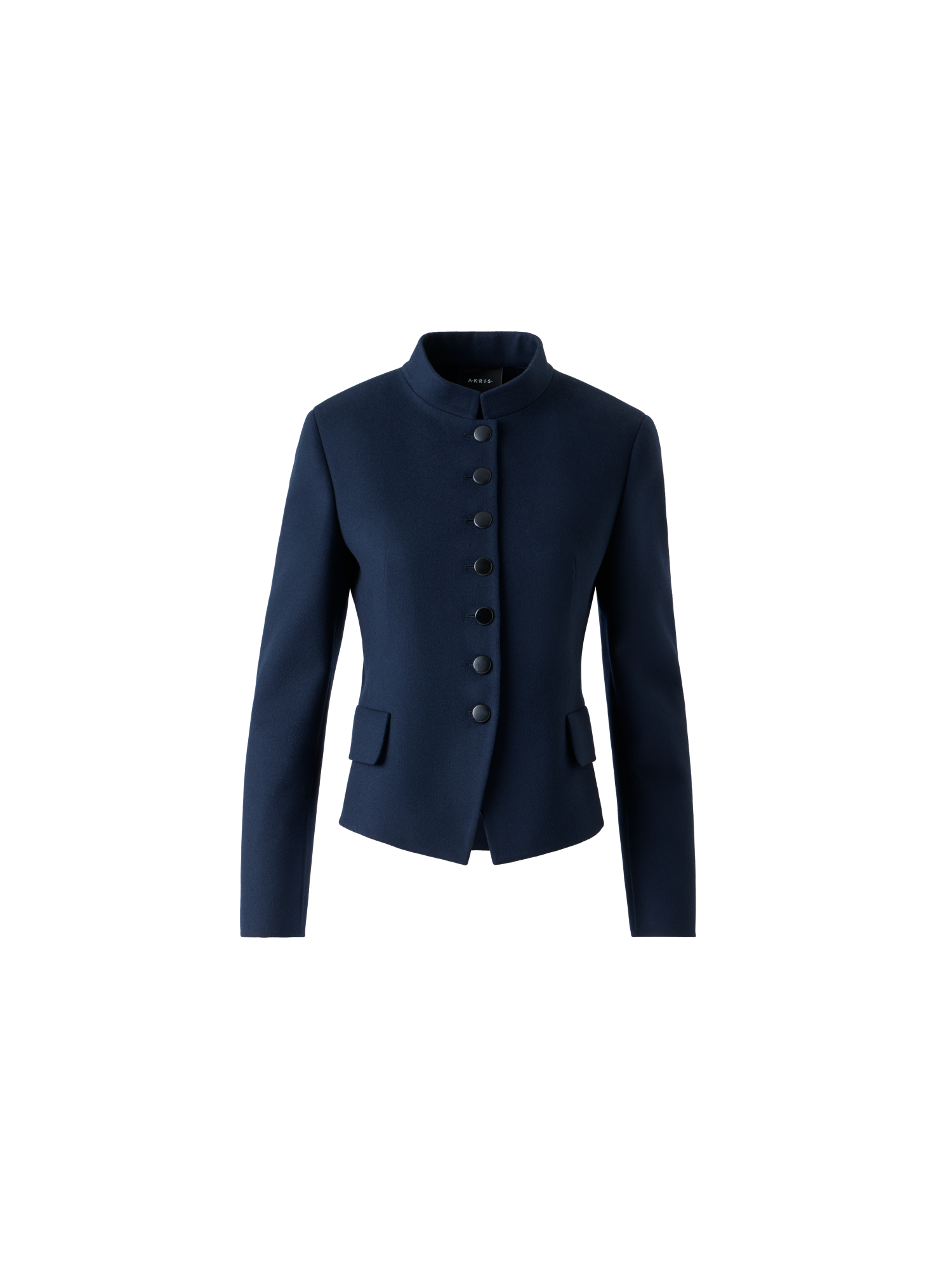 Designer Short Fitted Wool Flannel Double-Face Jacket - neutral - navy - blue