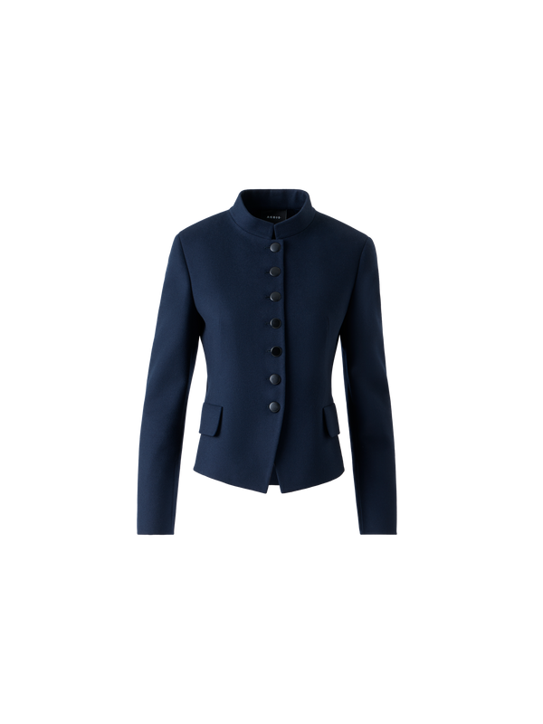 Designer Short Fitted Wool Flannel Double-Face Jacket - neutral - navy - blue