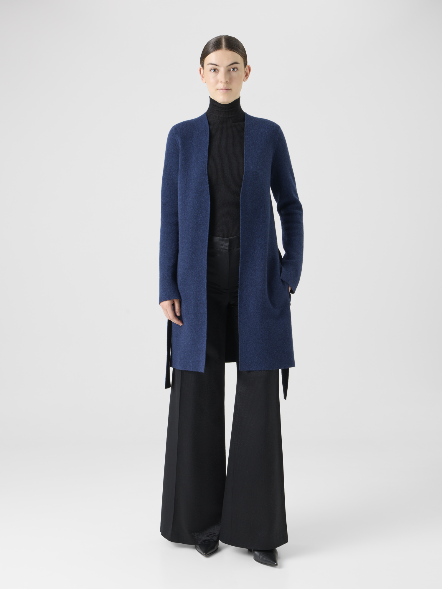 Designer Reversible Cashmere Double-Face Long Cardigan - black - navy 