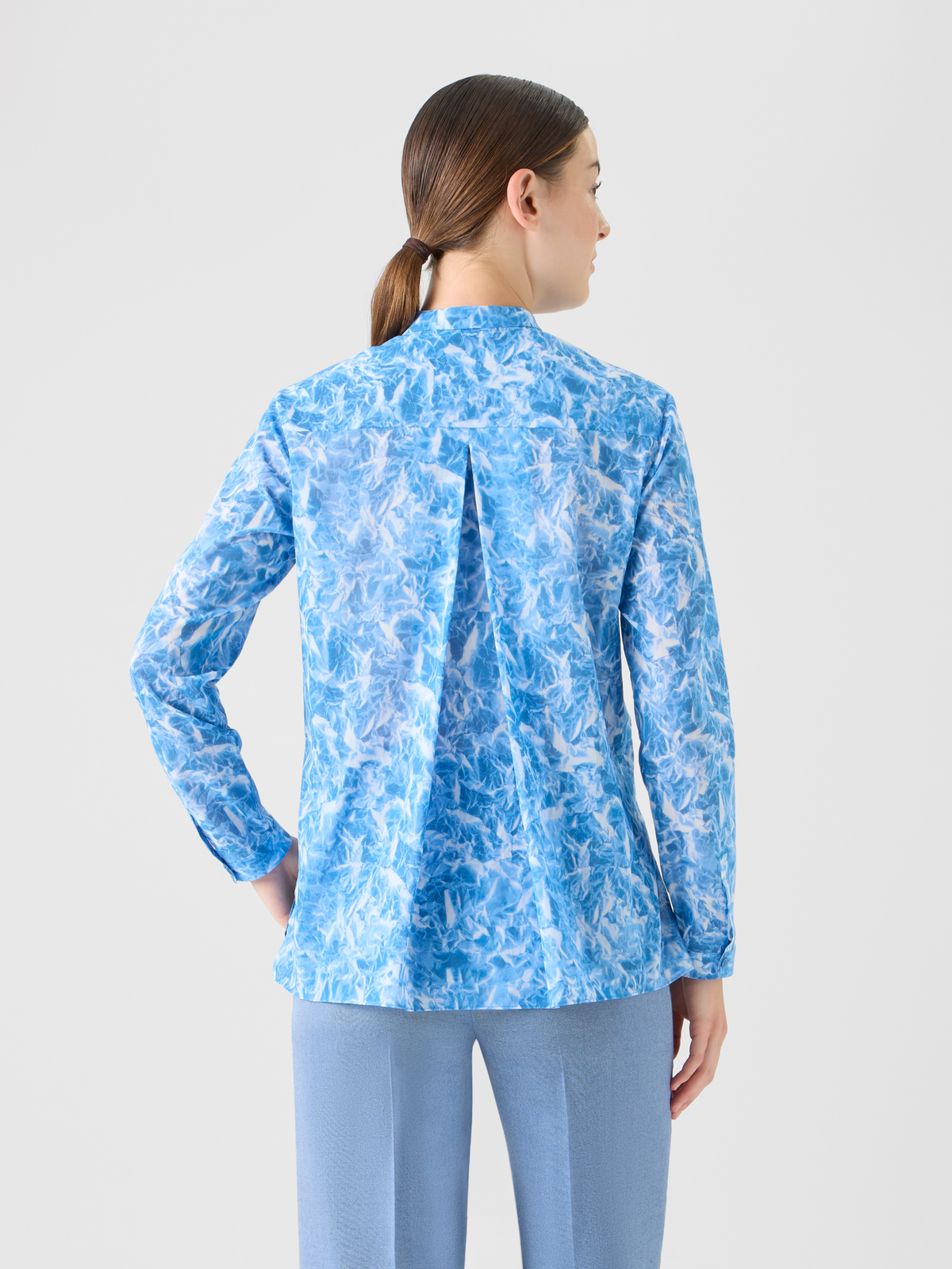 Designer Whitecaps Print Cotton Voile Tunic Blouse - blue #editorial