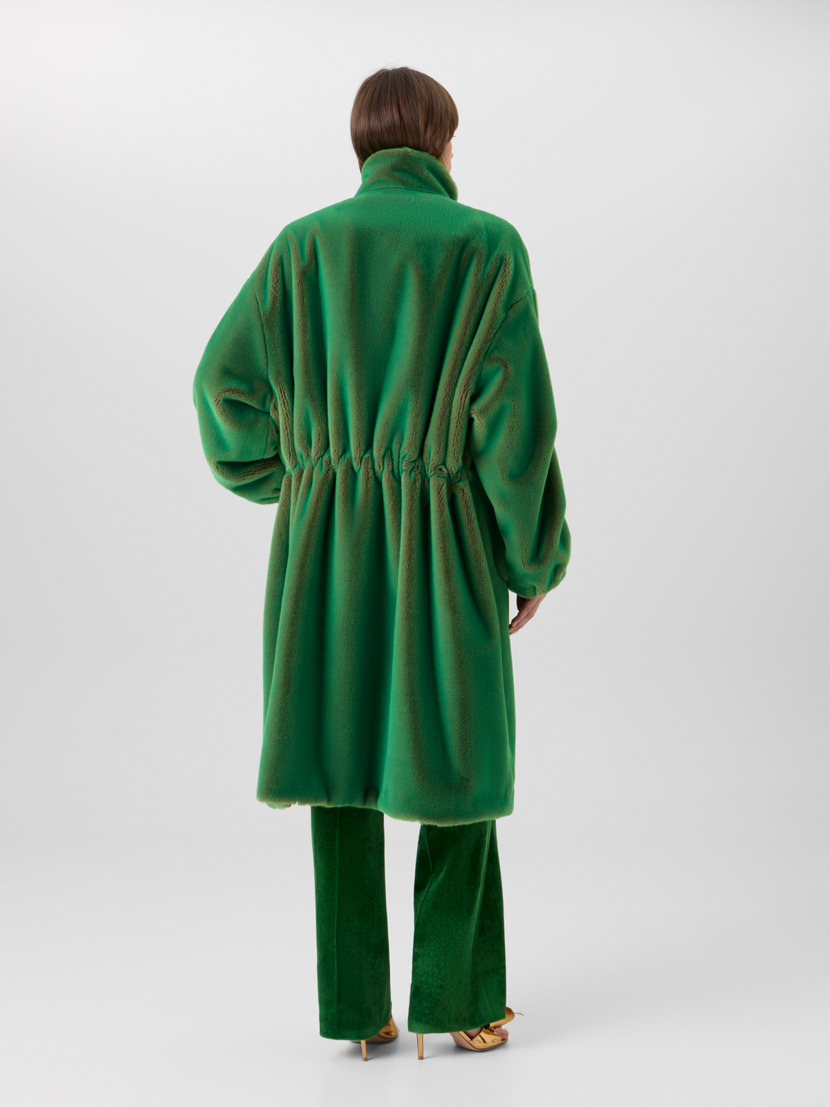 Designer Oversize Changeant Faux Fur Coat - green 