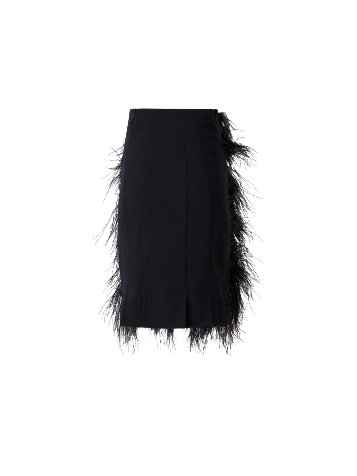 Designer Wool Double-Face Feathered Pencil Skirt - black - neutral