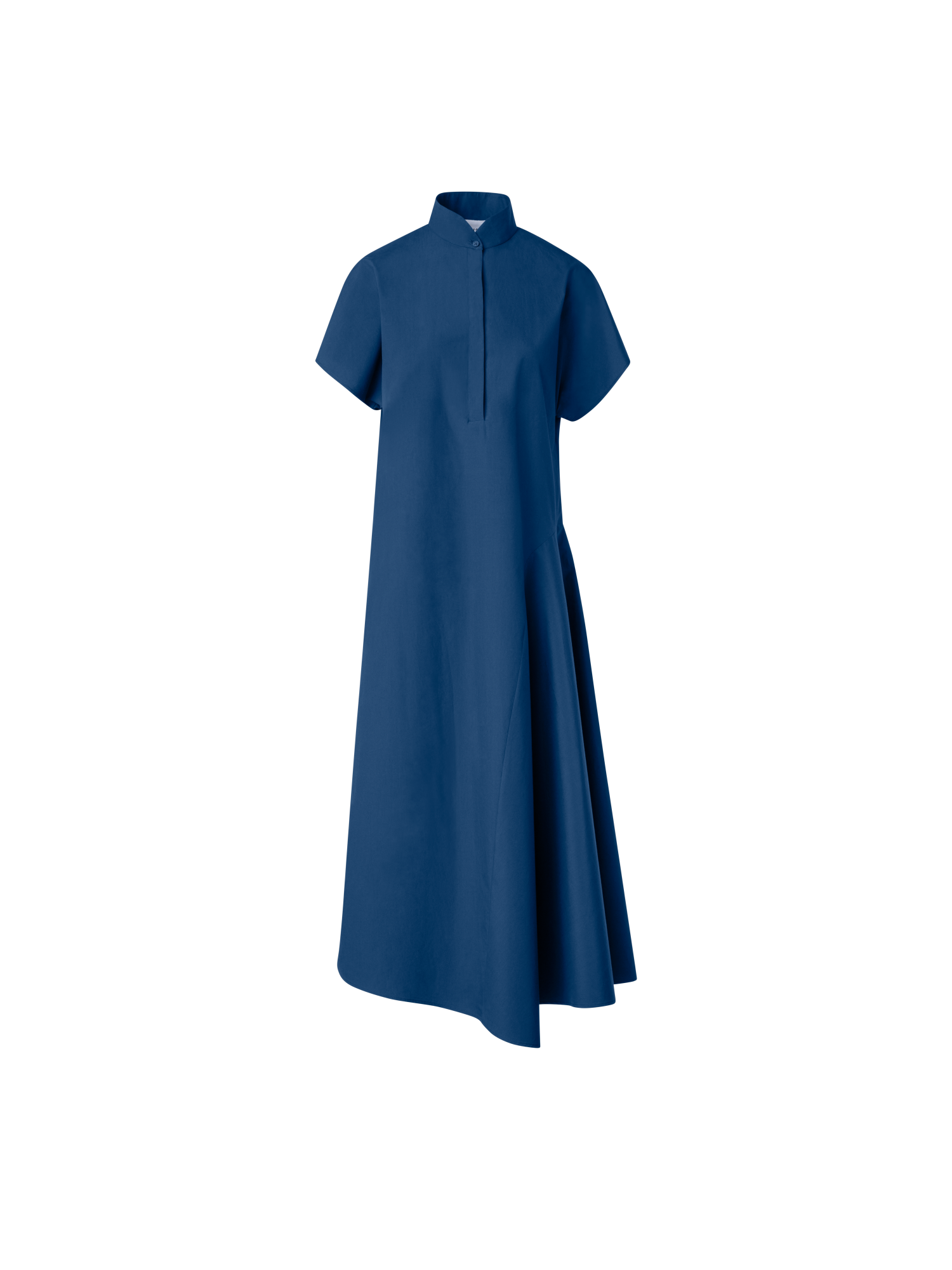 Designer Midi Shirt Dress with Asymetrical Hem - navy - blue