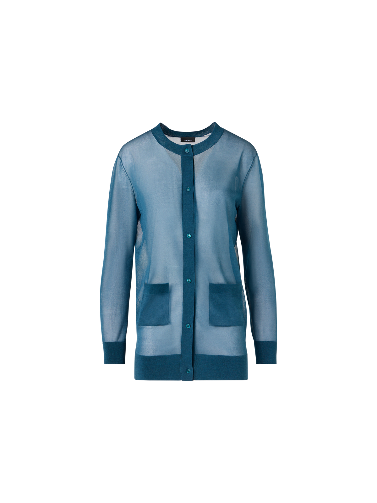 Designer Long-Sleeve Transparent Silk-Knit Long Cardigan - blue