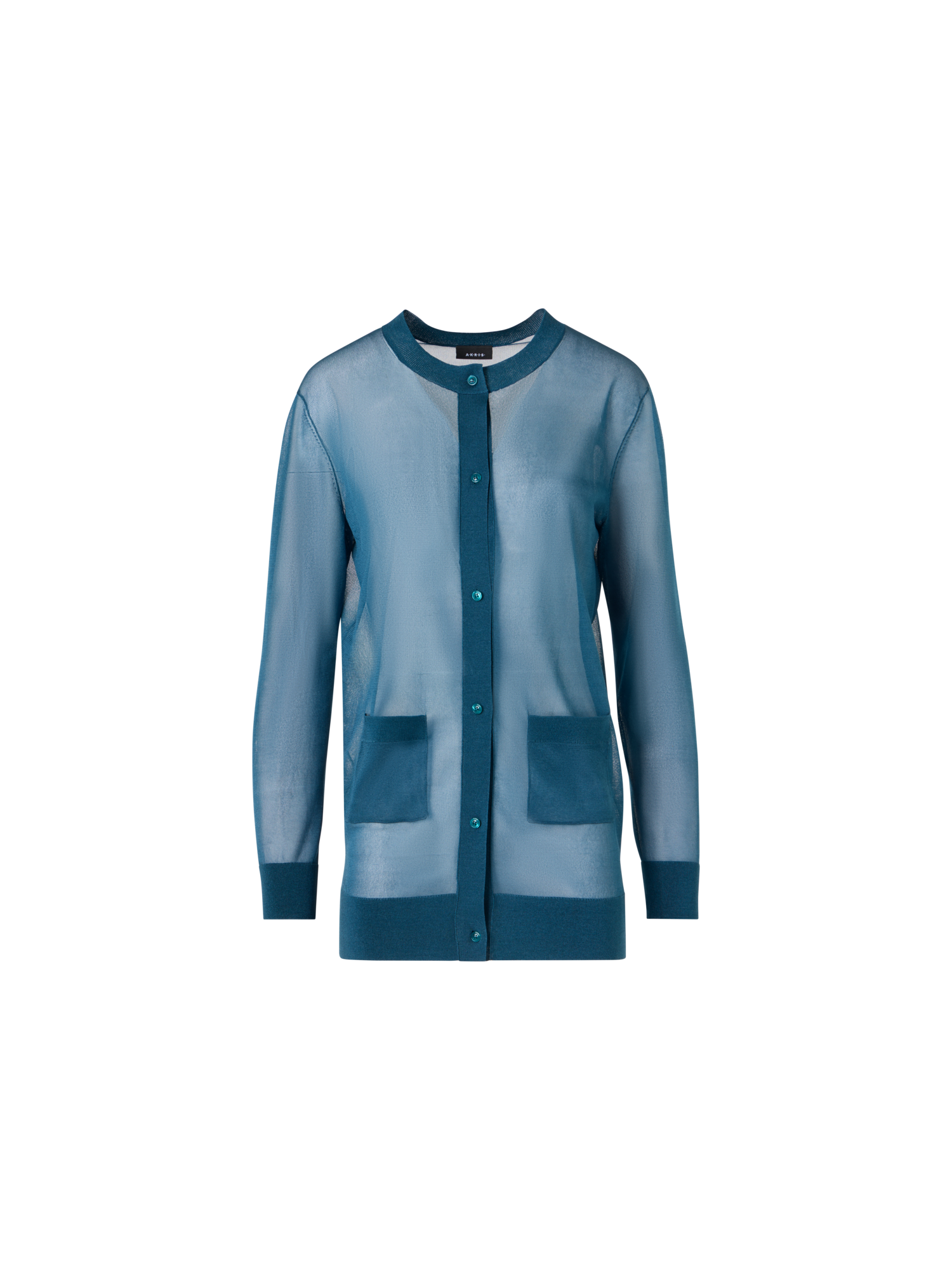 Designer Long-Sleeve Transparent Silk-Knit Long Cardigan - blue