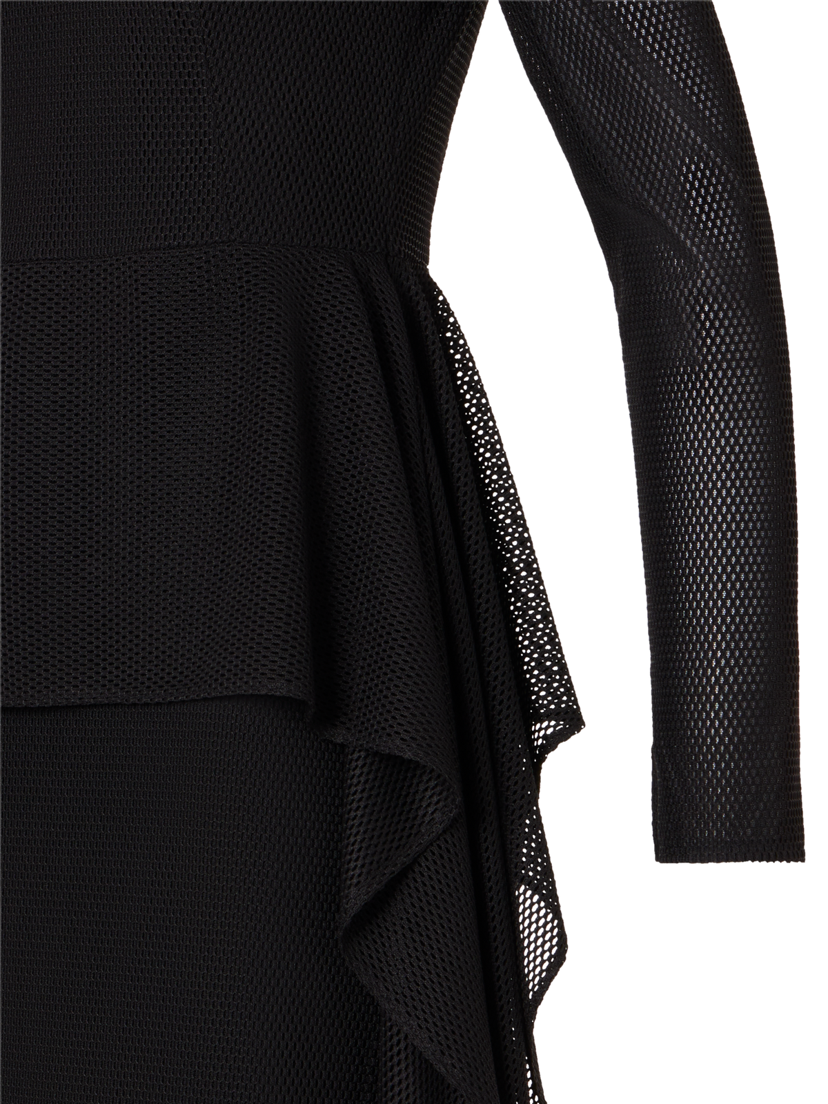 Designer Techno Grid Midi Dress with Waist Draping - black