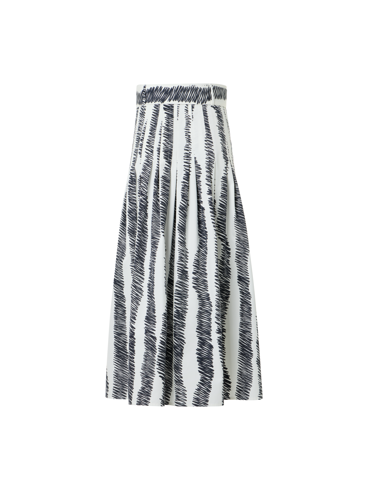 Designer A-Line Scribble Wave Print Pleated Midi Skirt - multicolor - ecru