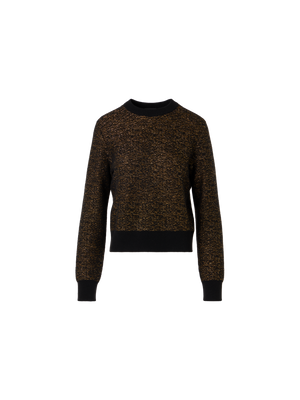 Designer Cashmere Lamé Sweater with Ribbed Trim - black