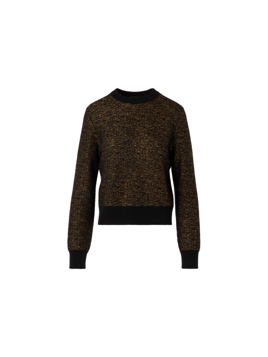 Designer Cashmere Lamé Sweater with Ribbed Trim - black
