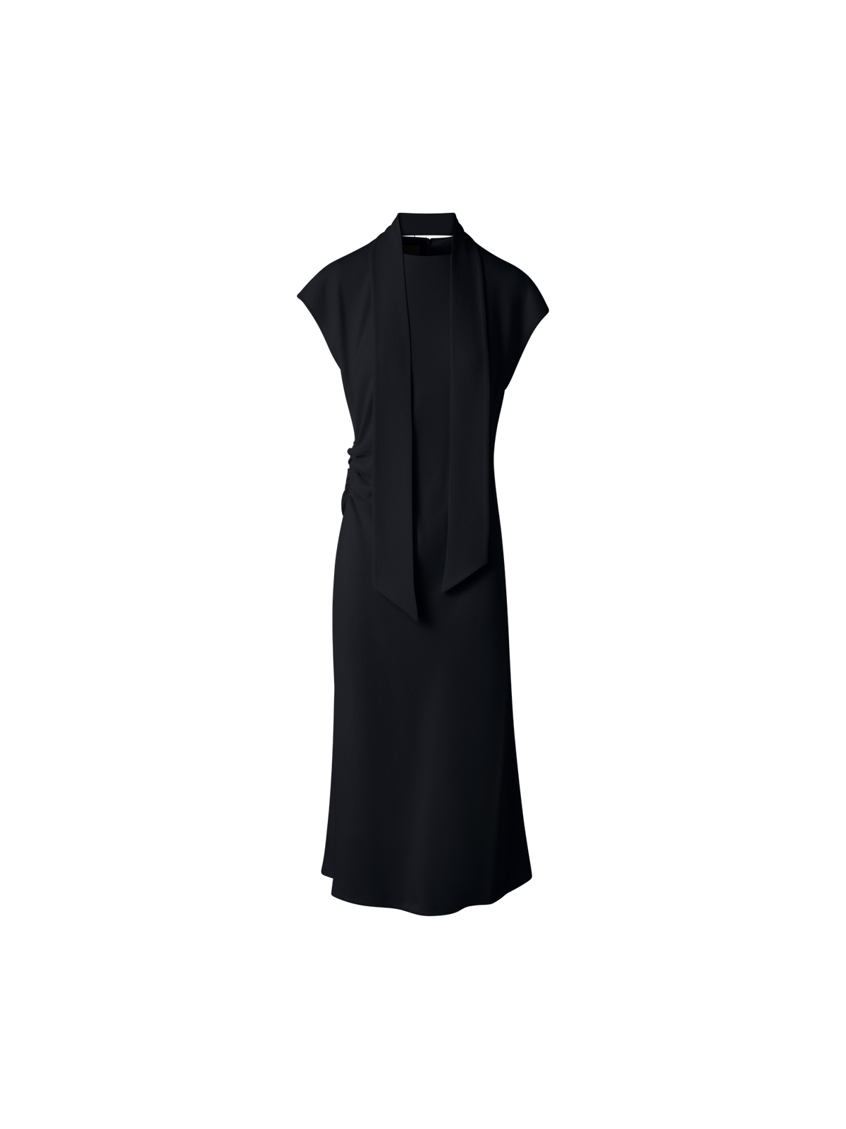 Designer Fitted Midi Dress with Detachable Bow - black
