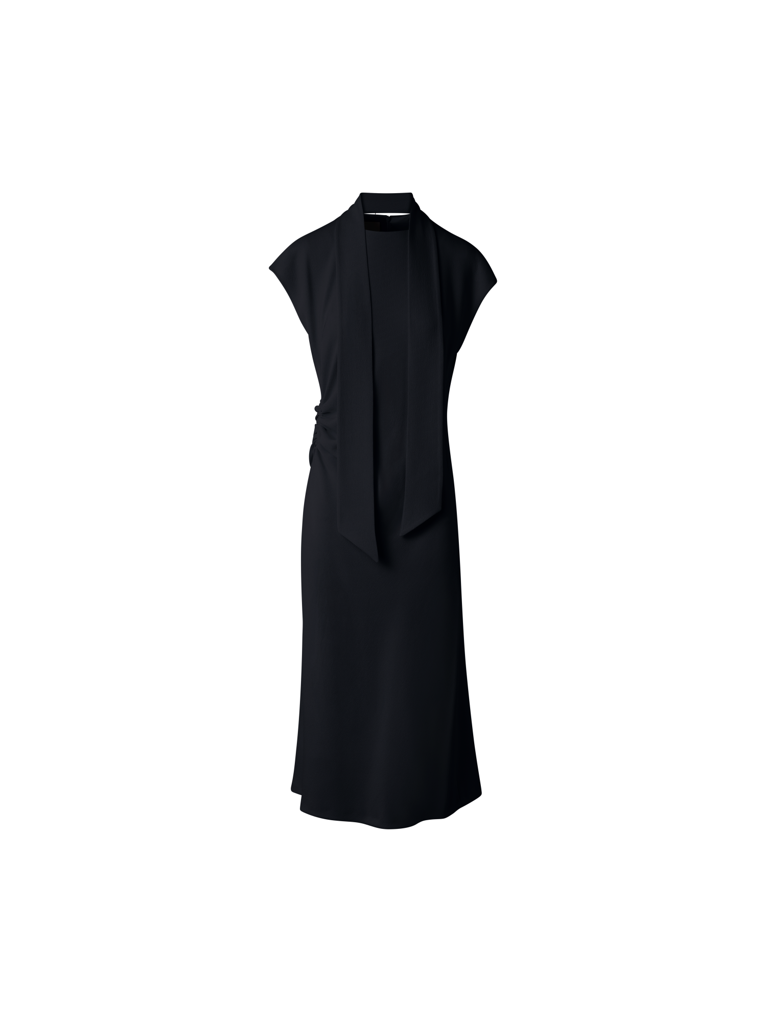 Designer Fitted Midi Dress with Detachable Bow - black