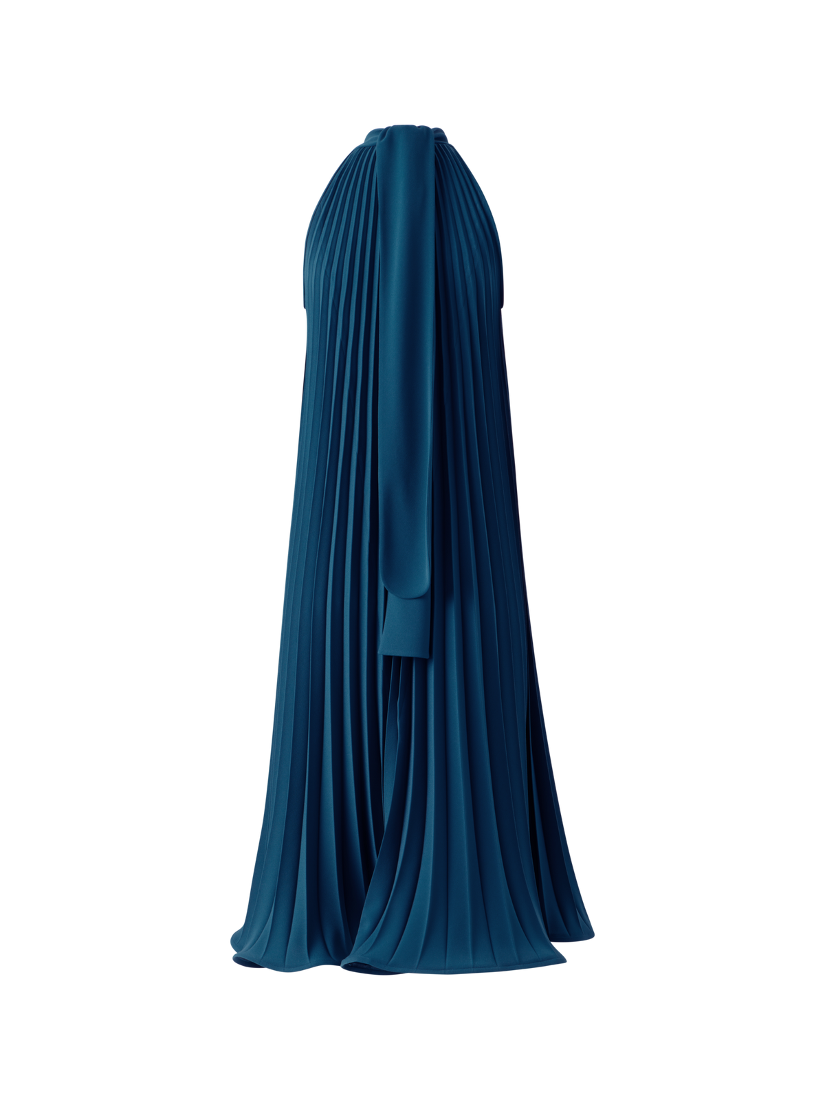 Designer A-Line Plissé Halter Midi Dress - navy