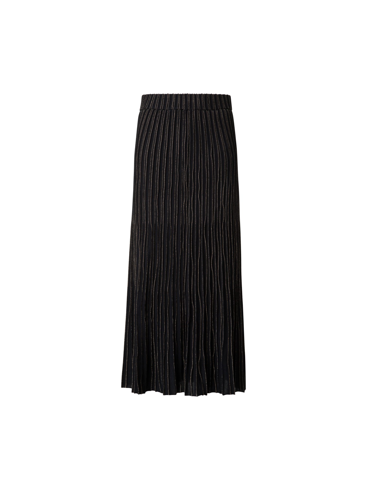 Designer Midi Knit Skirt with and Golden Lurex Stripes - black - multicolor - gold