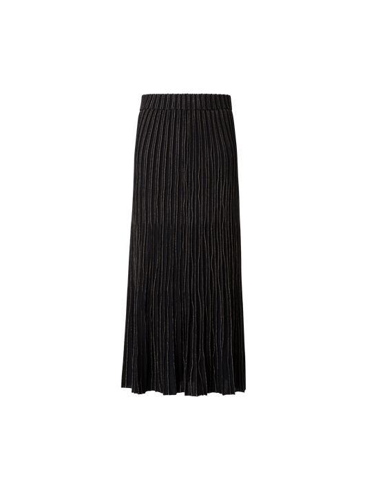 Designer Midi Knit Skirt with and Golden Lurex Stripes - black - multicolor - gold
