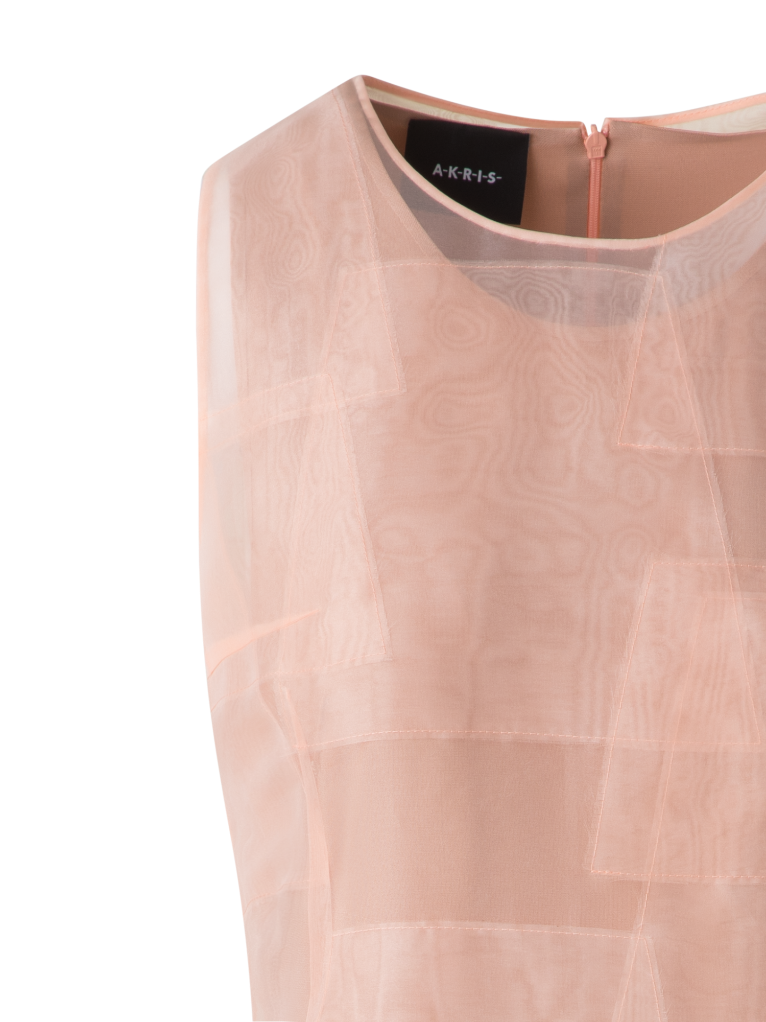 Designer Sheath Dress in Sheer Trapezoid Organza Layers - pastel - orange