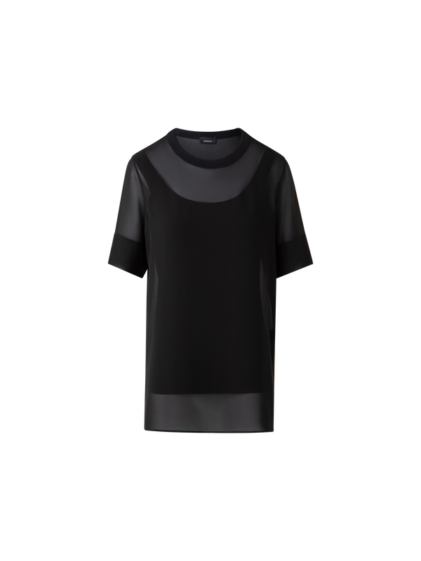 Designer Sheer Short Sleeve Silk Blouse - black