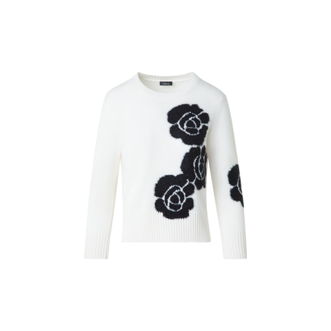 Short Cashmere Sweater with Anemone Intarsia