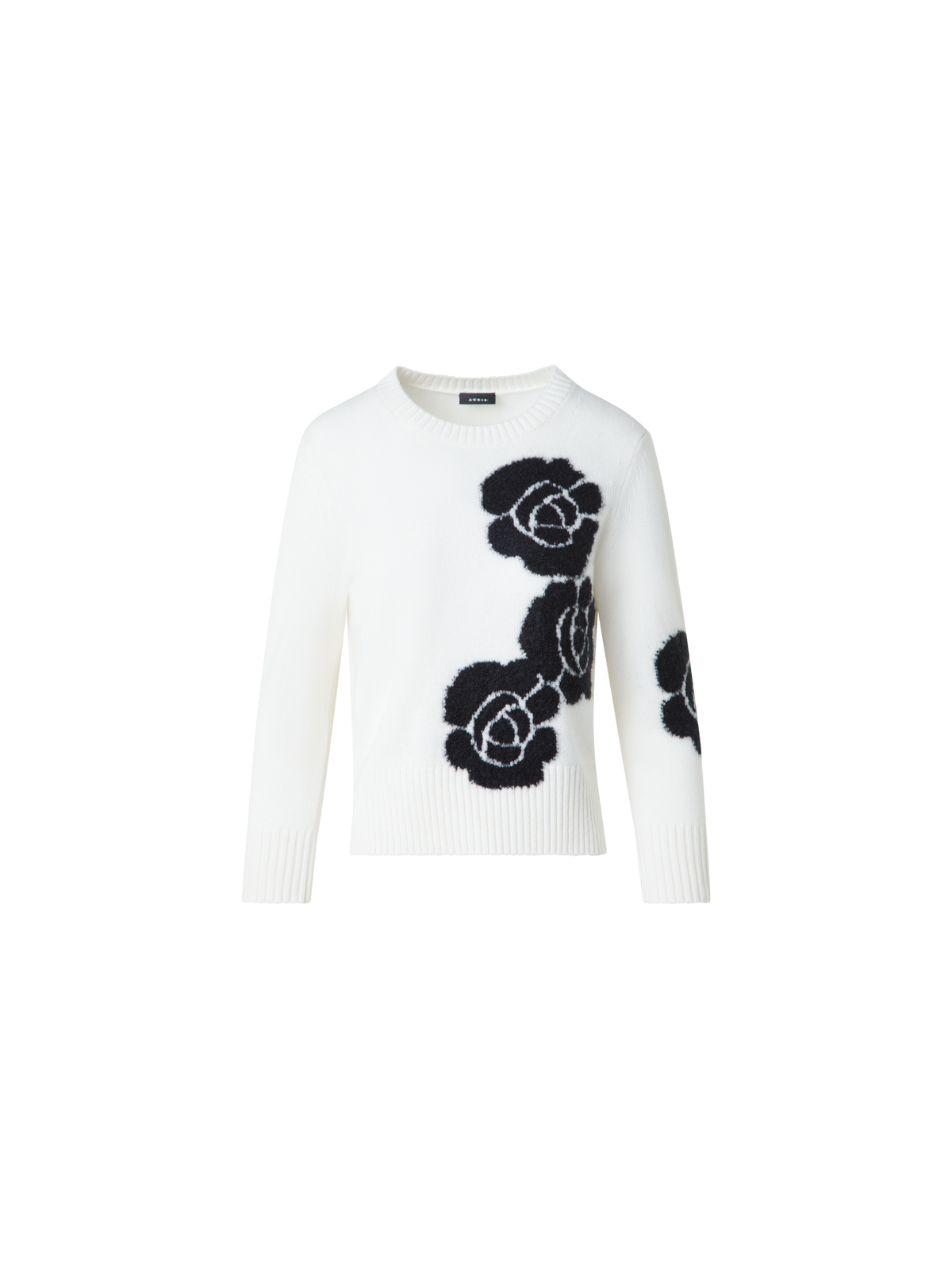 Designer Short Cashmere Sweater with Anemone Intarsia - neutral - multicolor - ecru - white