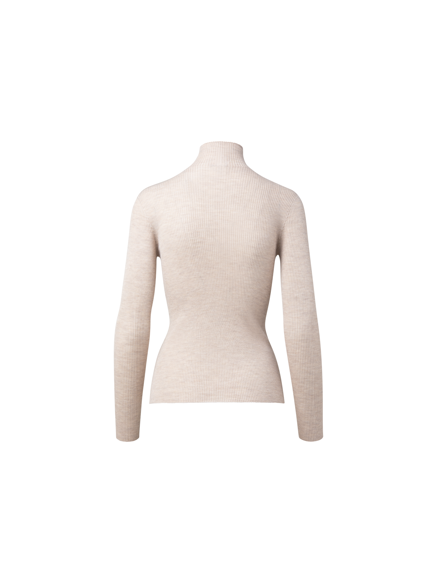 Designer Fine Rib Cashmere Silk Mock Neck Pullover - neutral - pastel - beige