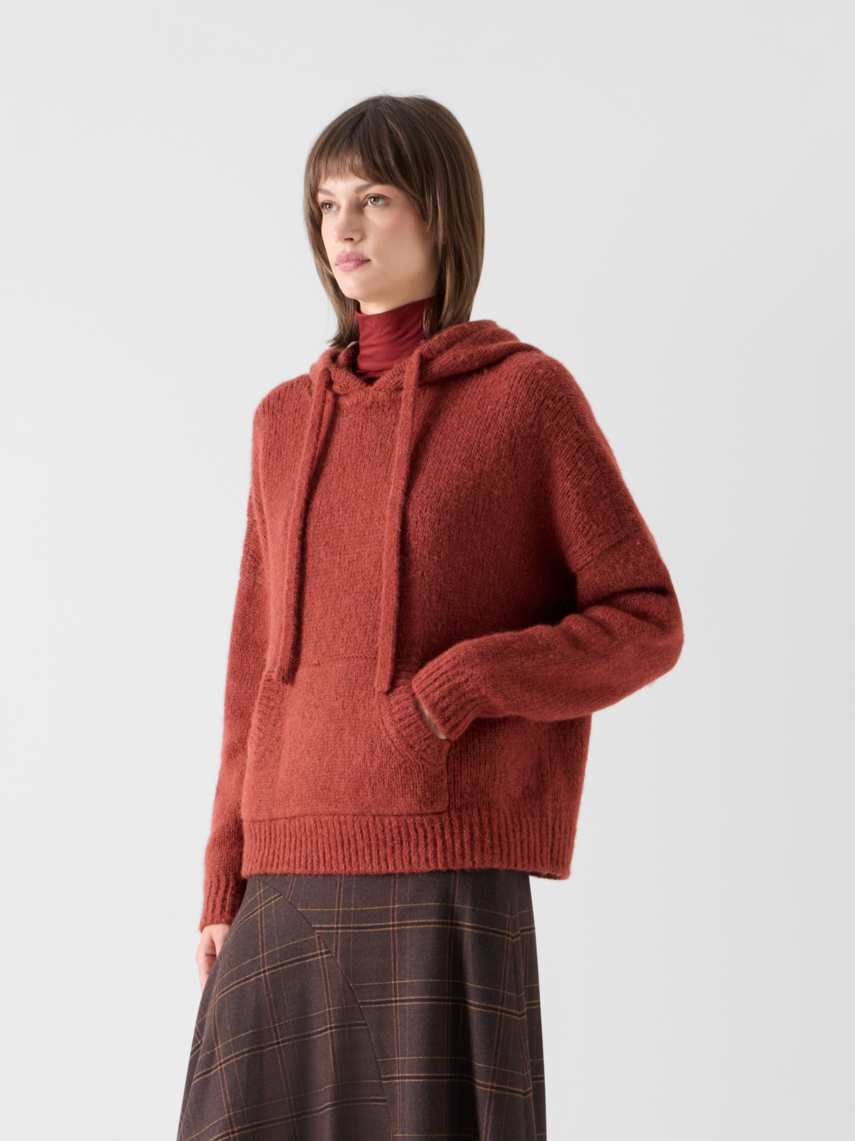 Designer Oversize Fluffy Alpaca Knit Hoodie - red 