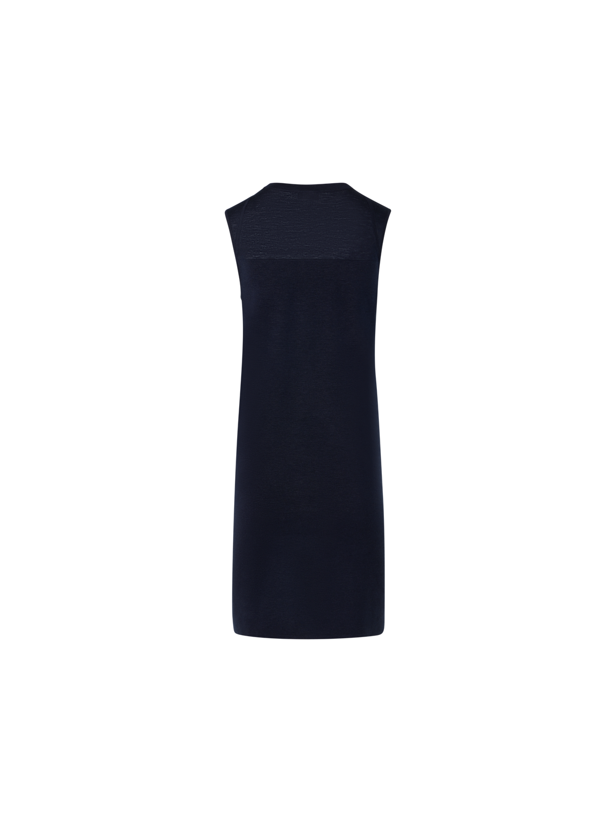 Designer Sleeveless Stretch Linen-Silk Knit Sheath Dress - navy