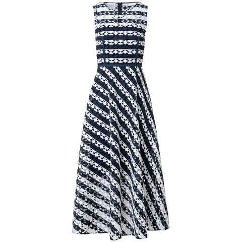 Midi Dress in Stripe Embroidery