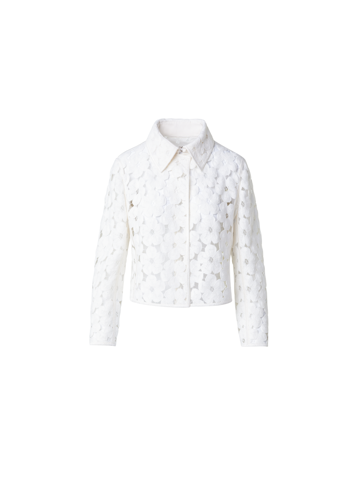 Designer Short Jacket with Allover Anemone Embroidery - ecru - white