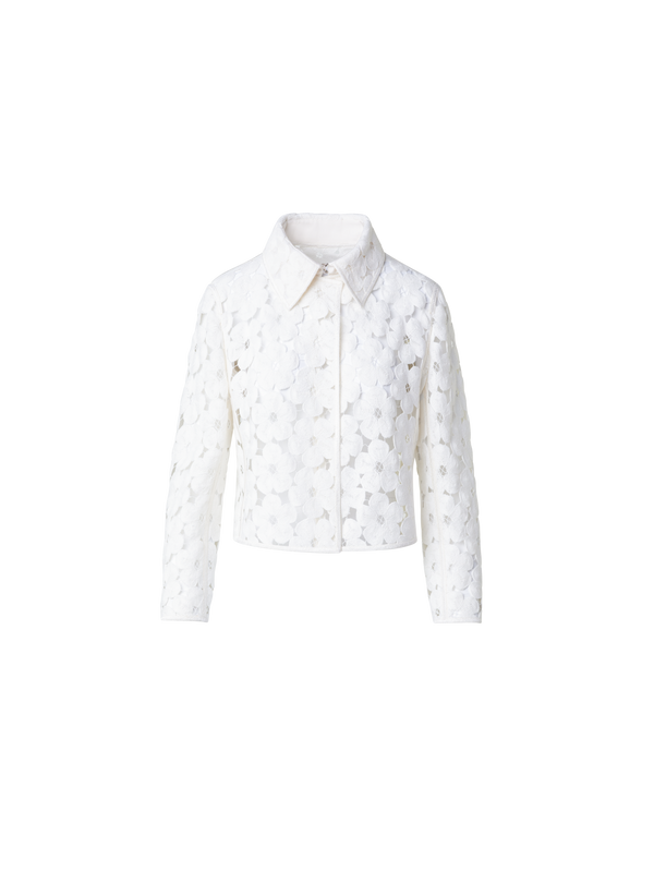 Designer Short Jacket with Allover Anemone Embroidery - ecru - white