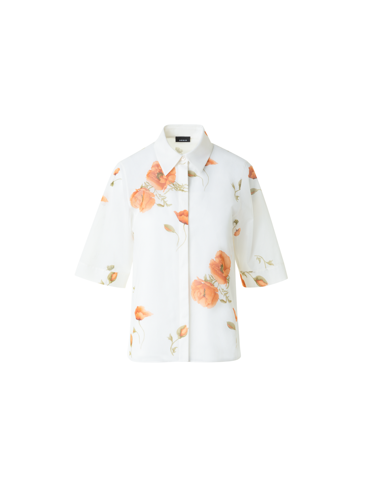 Designer Boxy Cotton Blouse with Anemone Print - neutral - pastel - multicolor - ecru - white