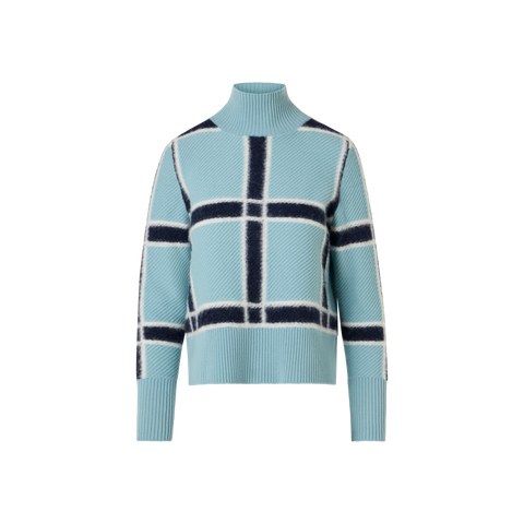 Wool Cashmere Sweater with Intarsia Plaid