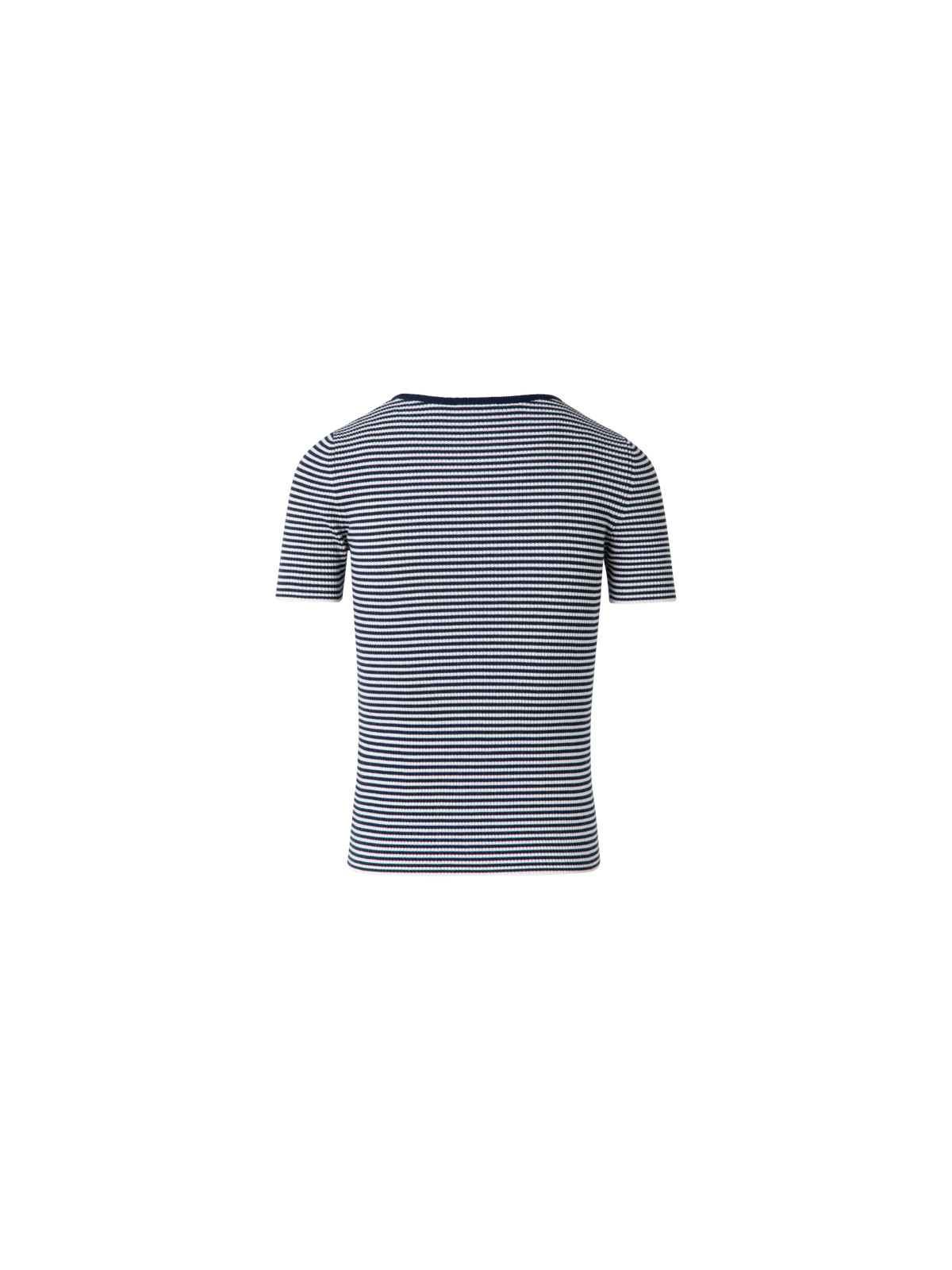 Designer Short Sleeve Sweater in Striped Virgin Wool  - navy - blue - multicolor