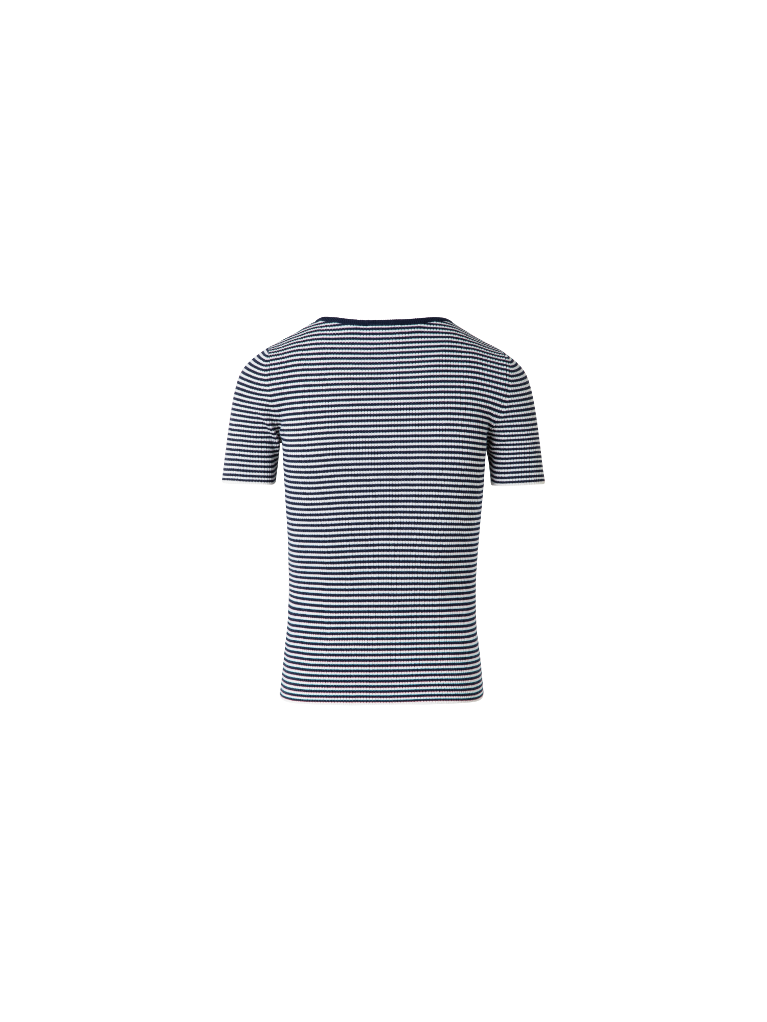Designer Short Sleeve Sweater in Striped Virgin Wool  - navy - blue - multicolor