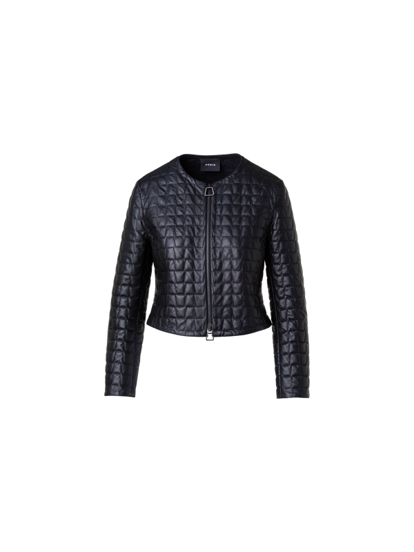 Designer Short Quilted Leather Jacket - black