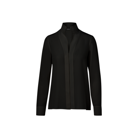 Long Sleeve Silk Blouse with Stand-up Collar