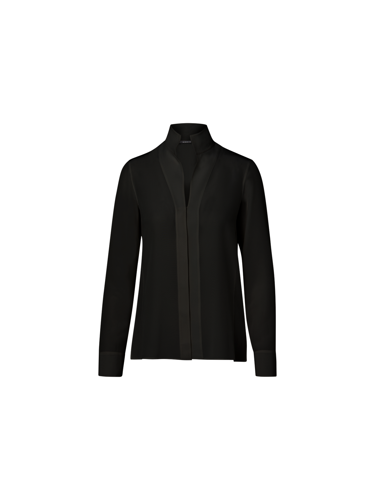 Designer Long Sleeve Silk Blouse with Stand-up Collar - black