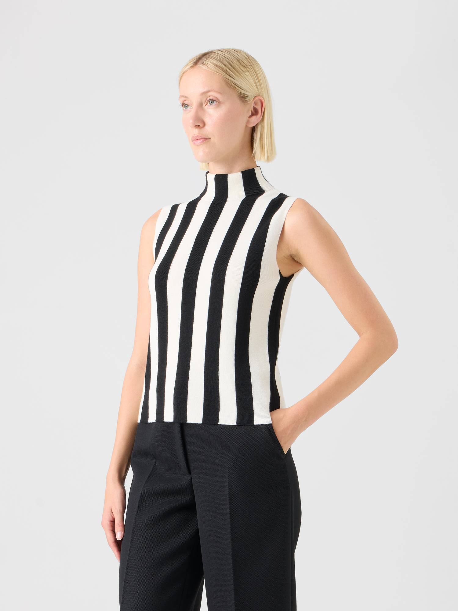 Designer Striped Full Needle Merino Knit Top - multicolor 