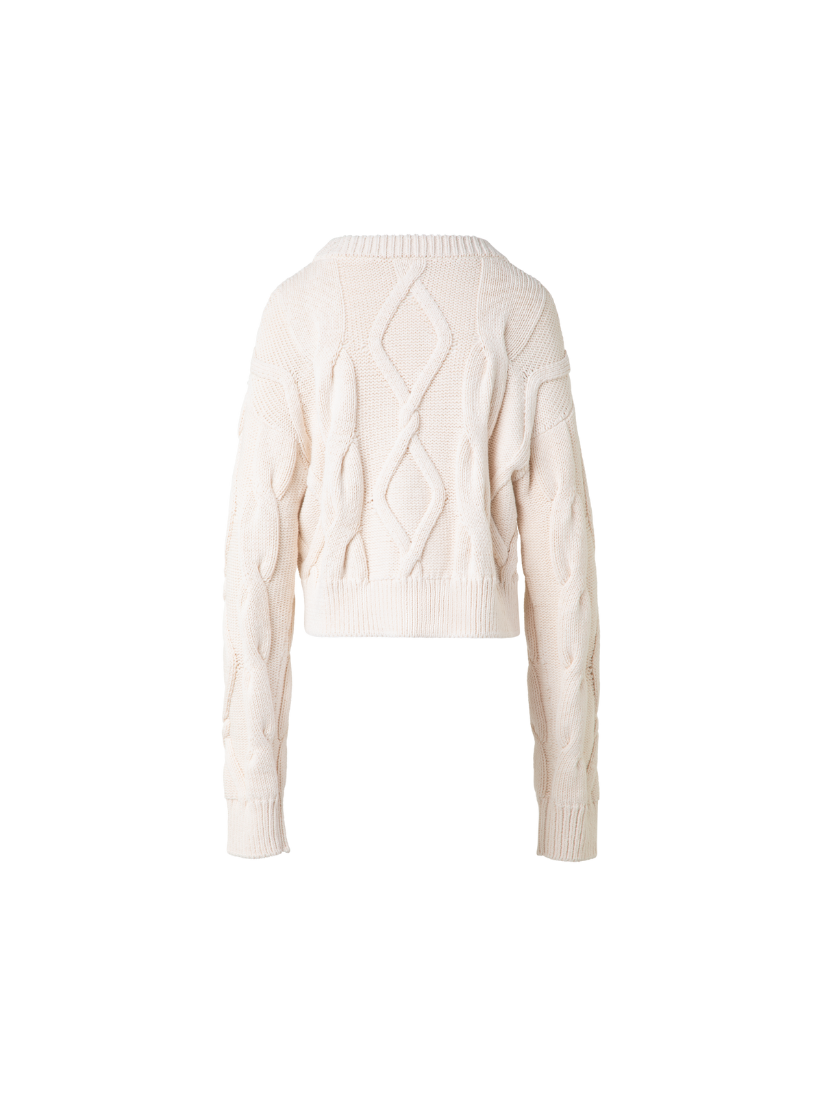 Designer Crew Neck Sweater in Chunky Cable Cotton - neutral - pastel - ecru - beige - white