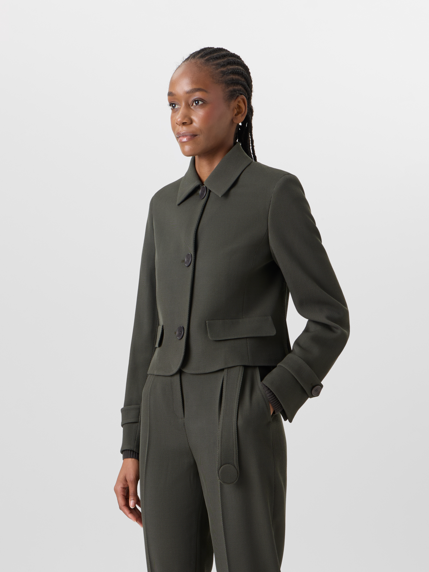 Designer Long-Sleeve Glen-Check Heavy Wool Twill Jacket - green 