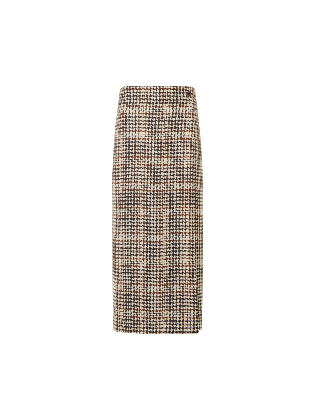 Designer Midi Wrap Skirt in Check Tweed - brown - ecru - multicolor