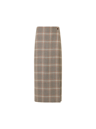Designer Midi Wrap Skirt in Check Tweed - brown - ecru - multicolor