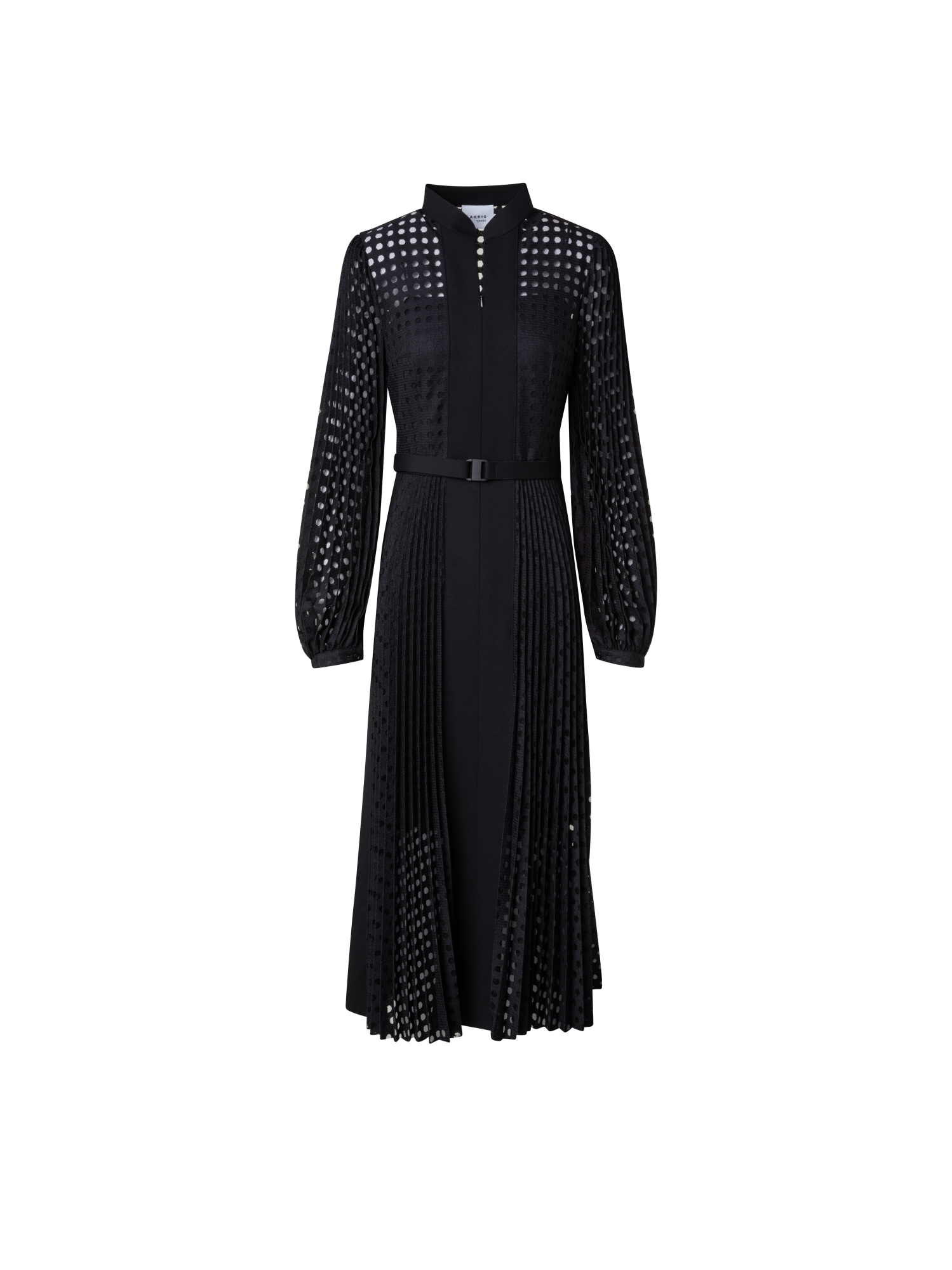 Designer Plisse Midi Dress with Volume Sleeves - black