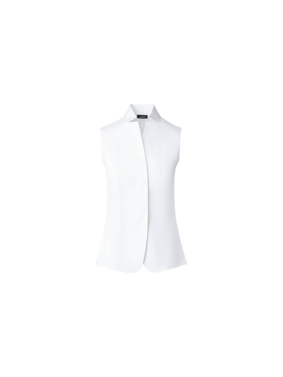 Designer Sleeveless Cotton Stretch Gilet Blouse - white