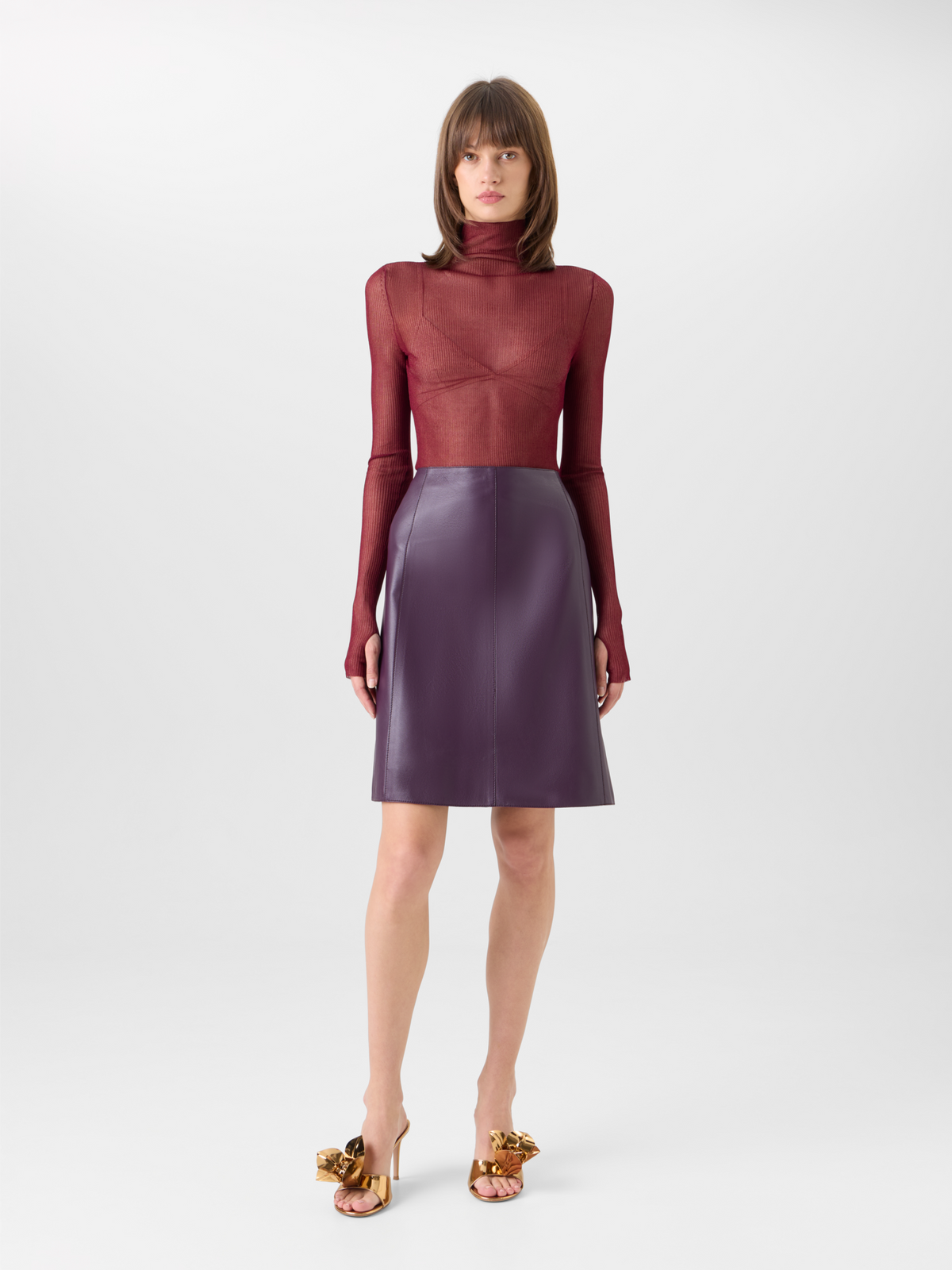 Designer Transparent Silk Fine Rib Sweater with Thumb Holes - red 