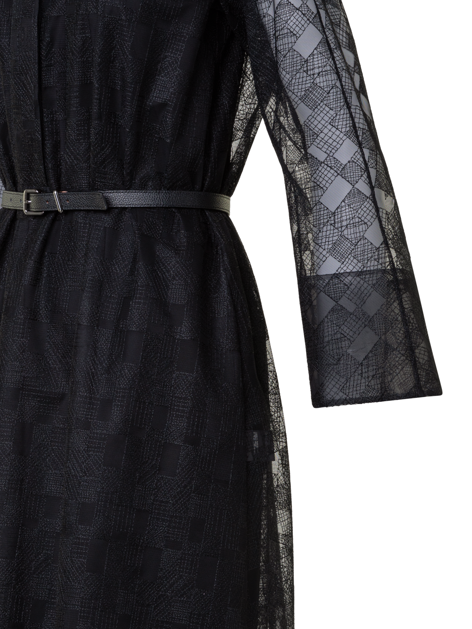 Designer Shirt Dress in Lizzy Grid Embroidery - black
