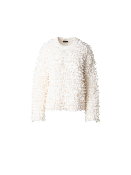 Designer Allover Loops Wool Silk Cashmere Sweater - ecru - white